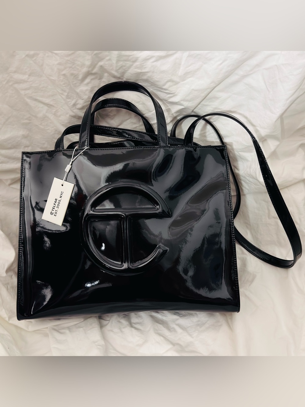 TELFAR Black Patent Leather Med Shop Tote NWT